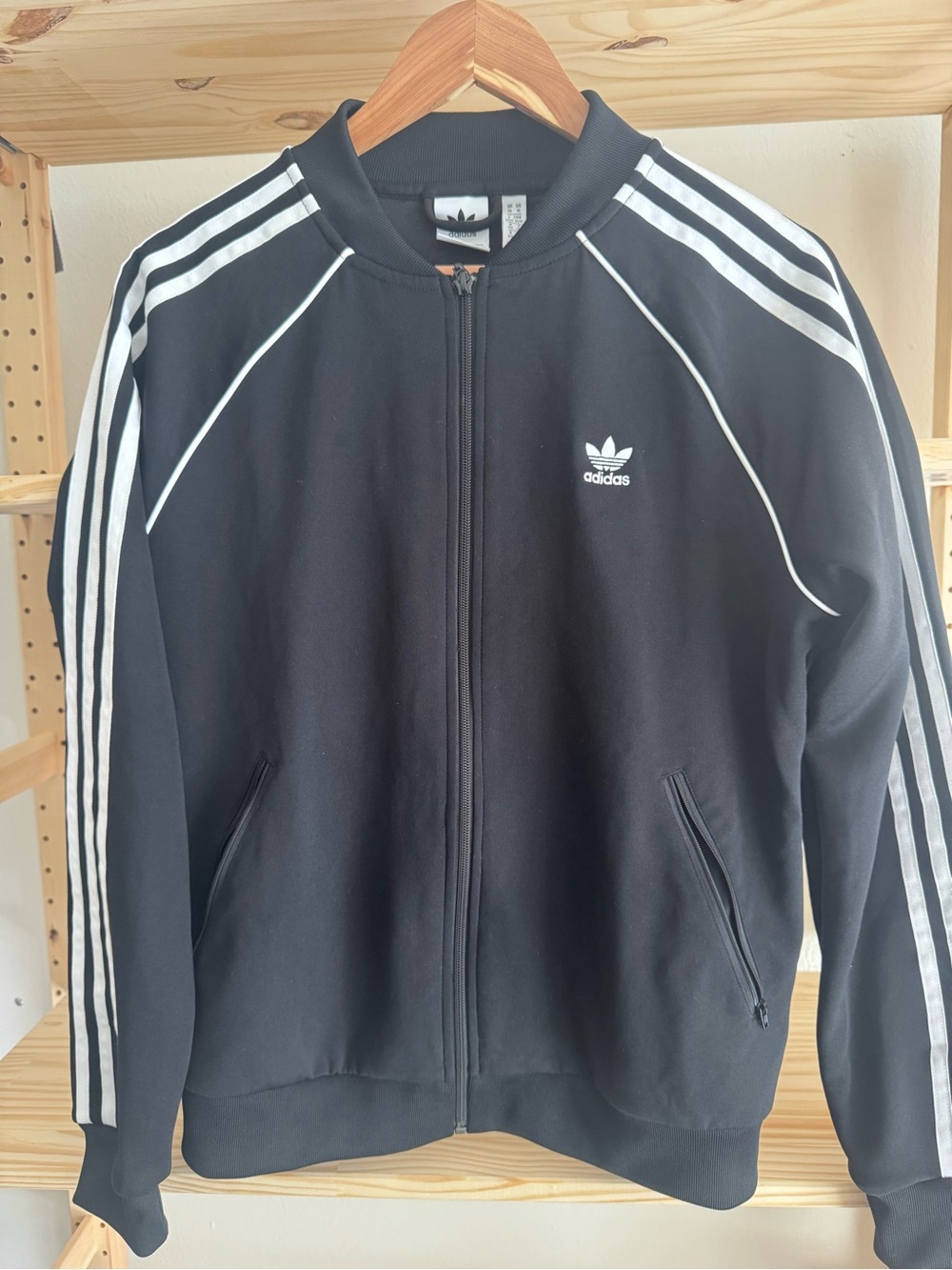 adidas Black Track Jacket with White Stripe Accents
